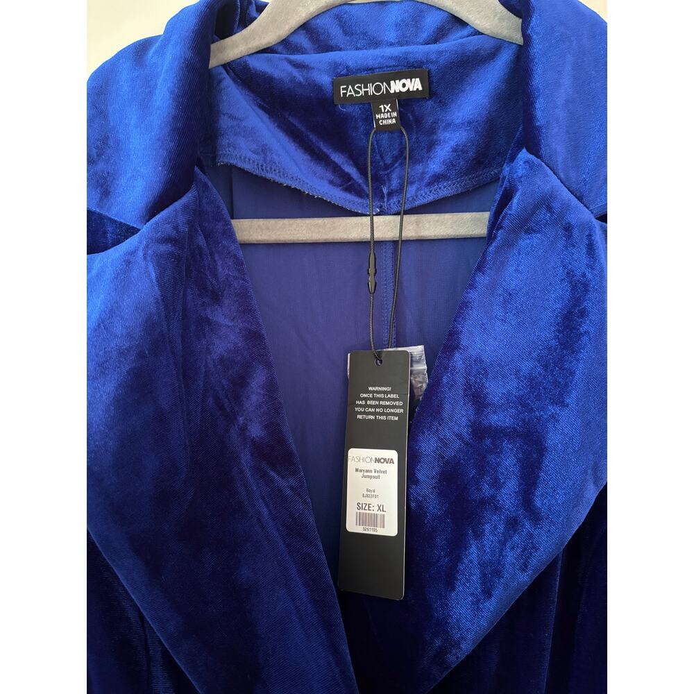 Fashion Nova Royal Blue Velvet Jumpsuit XL - Picture 6 of 14